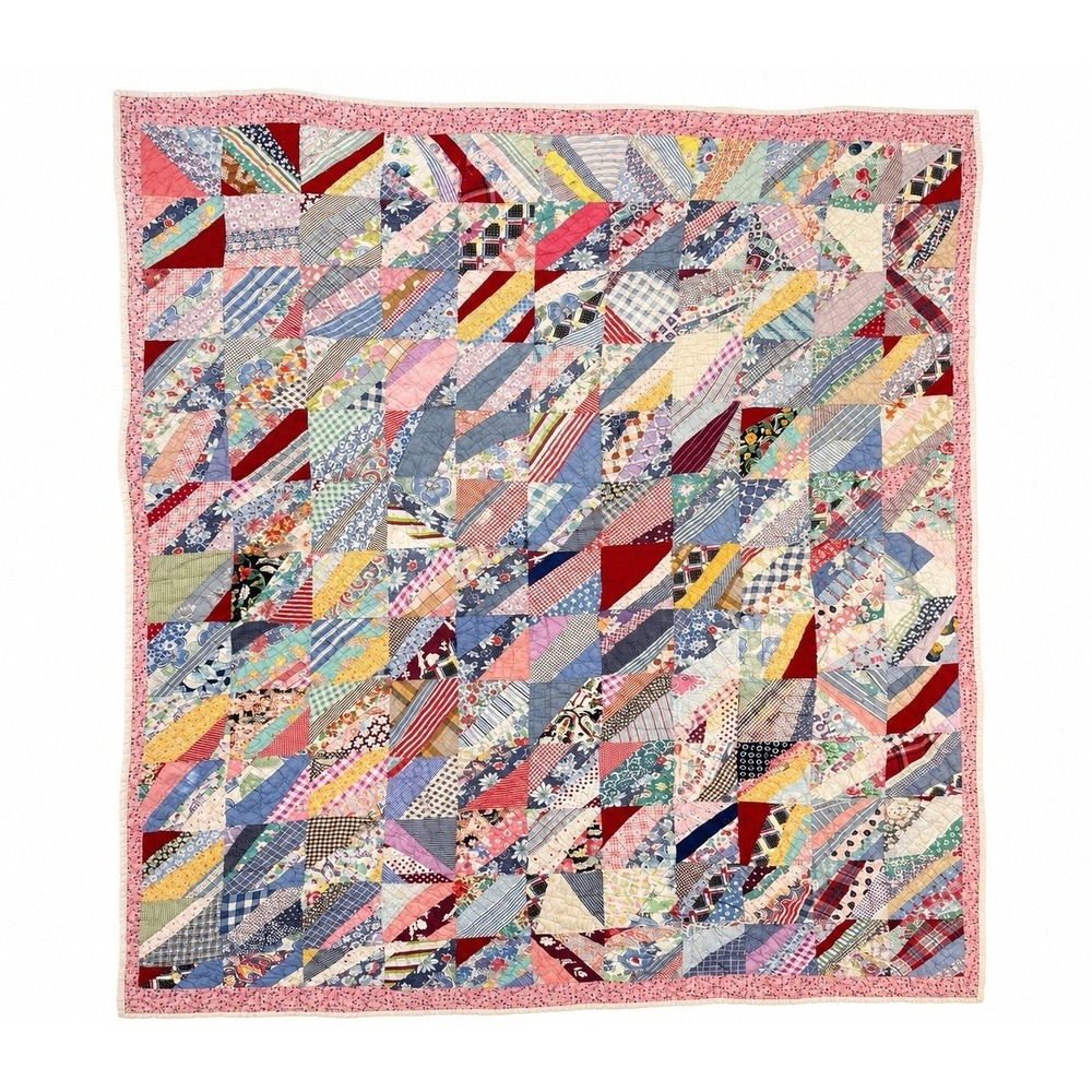 Vintage String Quilt 79x63 Hand Pieced Depression Era Feed Sack Folk Art America